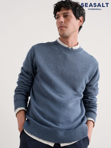 Seasalt Cornwall Blue Mens Moorstone Knitted Jumper (F48659) | €104