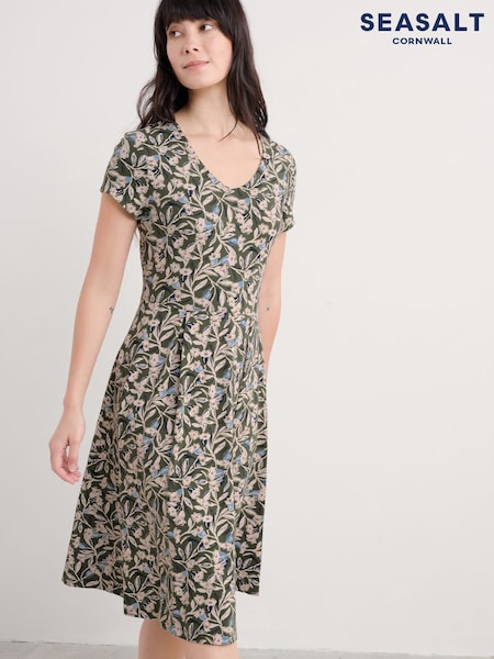 ירוק - Seasalt Cornwall Secret Cove 3/4 Sleeve Midi Dress (F48667) | ‏302‏₪