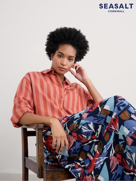 Seasalt Cornwall Pink Sea Path 100% Cotton Longline Shirt (F48676) | ₪317