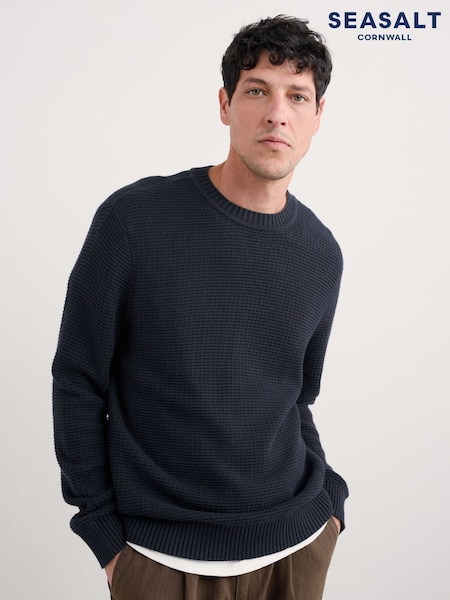 Seasalt Cornwall Blue Mens Mizzen 100% Cotton Knitted Jumper (F48684) | €114