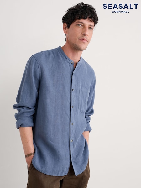 Seasalt Cornwall Blue Mens Porlock 100% Linen Shirt (F48694) | €120