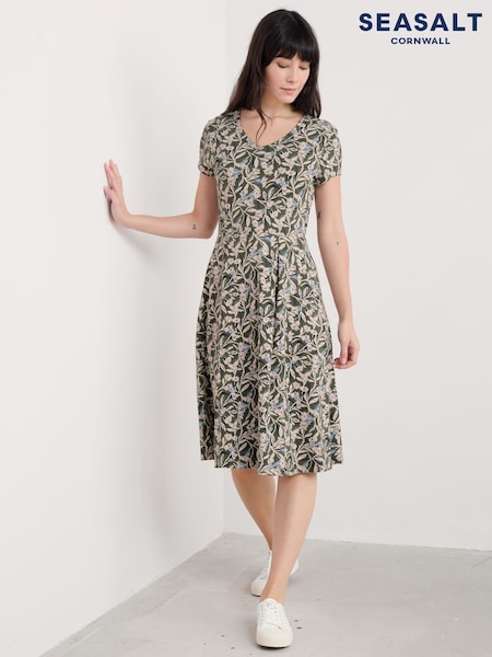 ירוק - Seasalt Cornwall Secret Cove 3/4 Sleeve Midi Dress (F48707) | ‏302‏₪