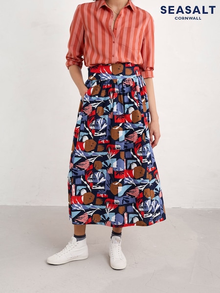 Seasalt Cornwall Multi Mevagissey 100% Cotton Midi Skirt (F48710) | ‏332‏₪