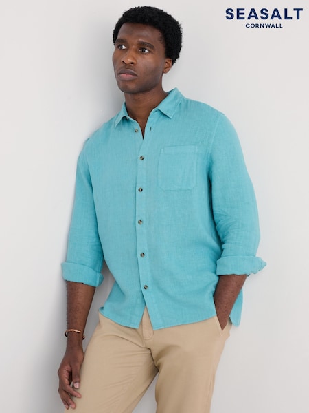 Seasalt Cornwall Blue Mens Curator 100% Linen Shirt (F48711) | €120