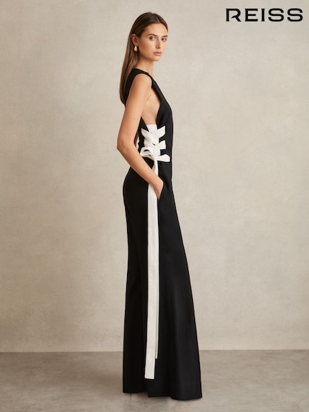 Reiss Emma Lace-Up Side Wide-Leg Jumpsuit (F48718) | ‏1,968‏₪