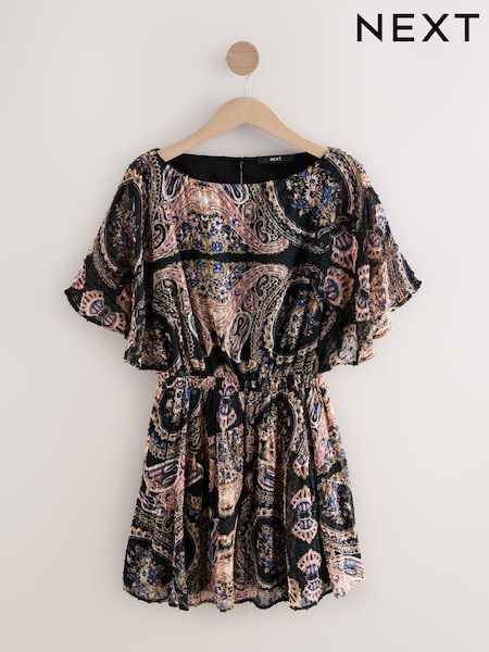 Pink Paisley Print Mini Textured Dobby Elasticated Waist Dress (F48724) | €34