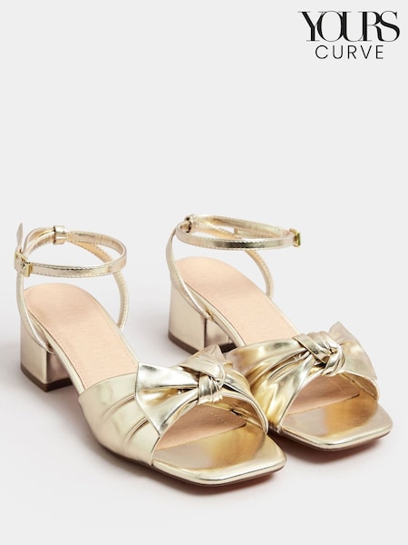 Yours Curve Gold Extra Wide Fit Wide Fit Mid Block Bow Sandals (F48737) | €51