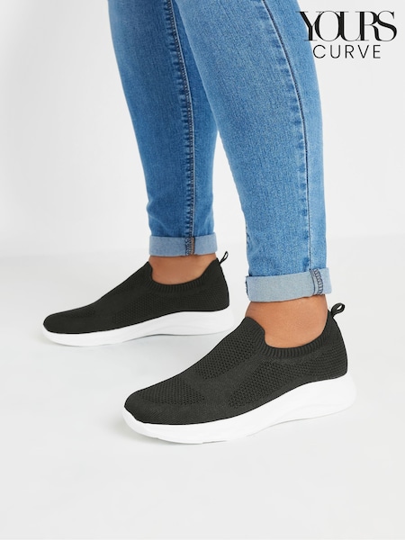 Yours Curve Black Extra-Wide Fit Slip On Knitted Trainers (F48738) | €49
