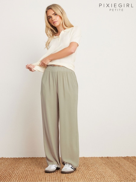 Natural - Pantaloni largi PixieGirl Petite din bumbac 100% spălați cu acid (F48740) | 216 LEI