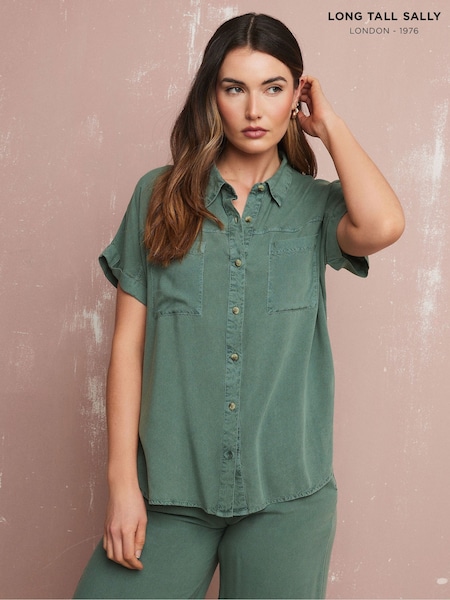 Long Tall Sally Green Acid Wash Pocket Shirt (F48744) | ₪131