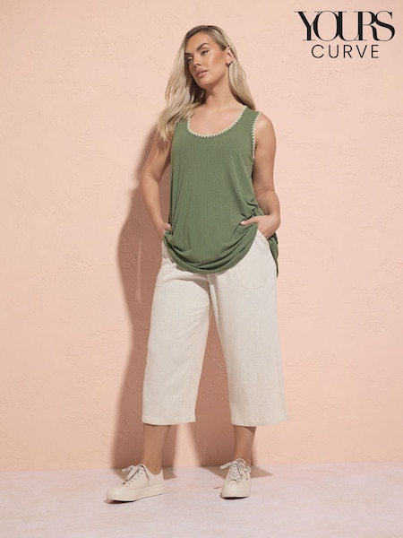 Yours Curve Cropped Linen Trousers With Profile Pockets (F48755) | 216 LEI