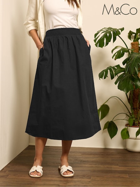 M&Co Black Poplin Midi 100% Cotton Skirt (F48762) | €51