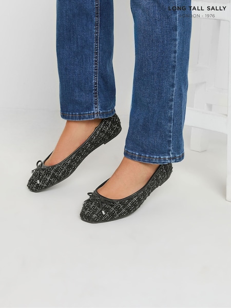 Long Tall Sally Black Boucle Ballet Pumps (F48768) | €42