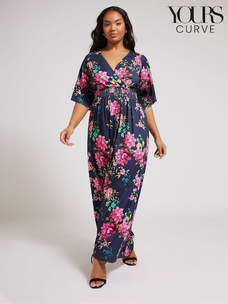 Sininen - Yours Curve London Kukallinen Angel Sleeve Maksimekko (F48779) | €95