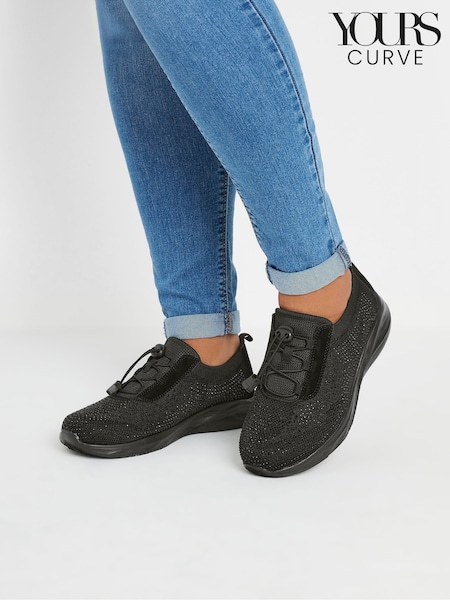 Yours Curve Black Extra-Wide Fit Diamante Toggle Trainers (F48787) | €49