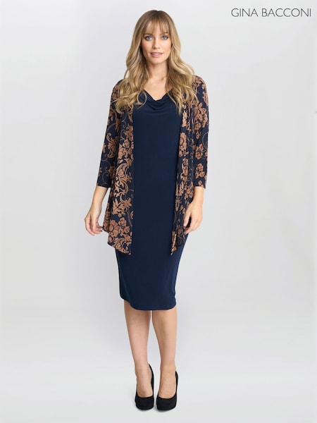 Gina Bacconi Blue Cara Mock Dress And Jacket Set (F48795) | R$ 1,480