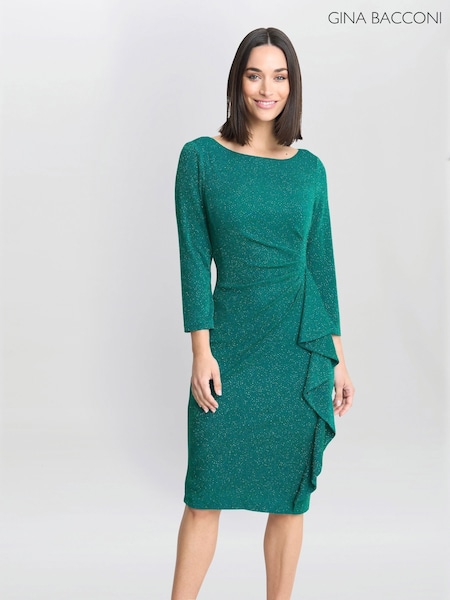 Gina Bacconi Green Anna Puff Glitter Knit Dress (F48796) | €329