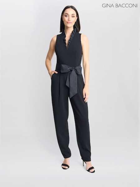 Gina Bacconi Priyanka Crepe Taffeta Combo Black Jumpsuit (F48801) | €358