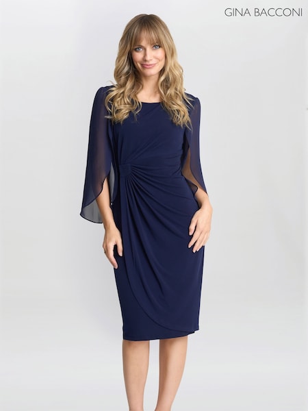 Gina Bacconi Blue Ryder Jersey And Chiffon Wrap Dress (F48802) | €199