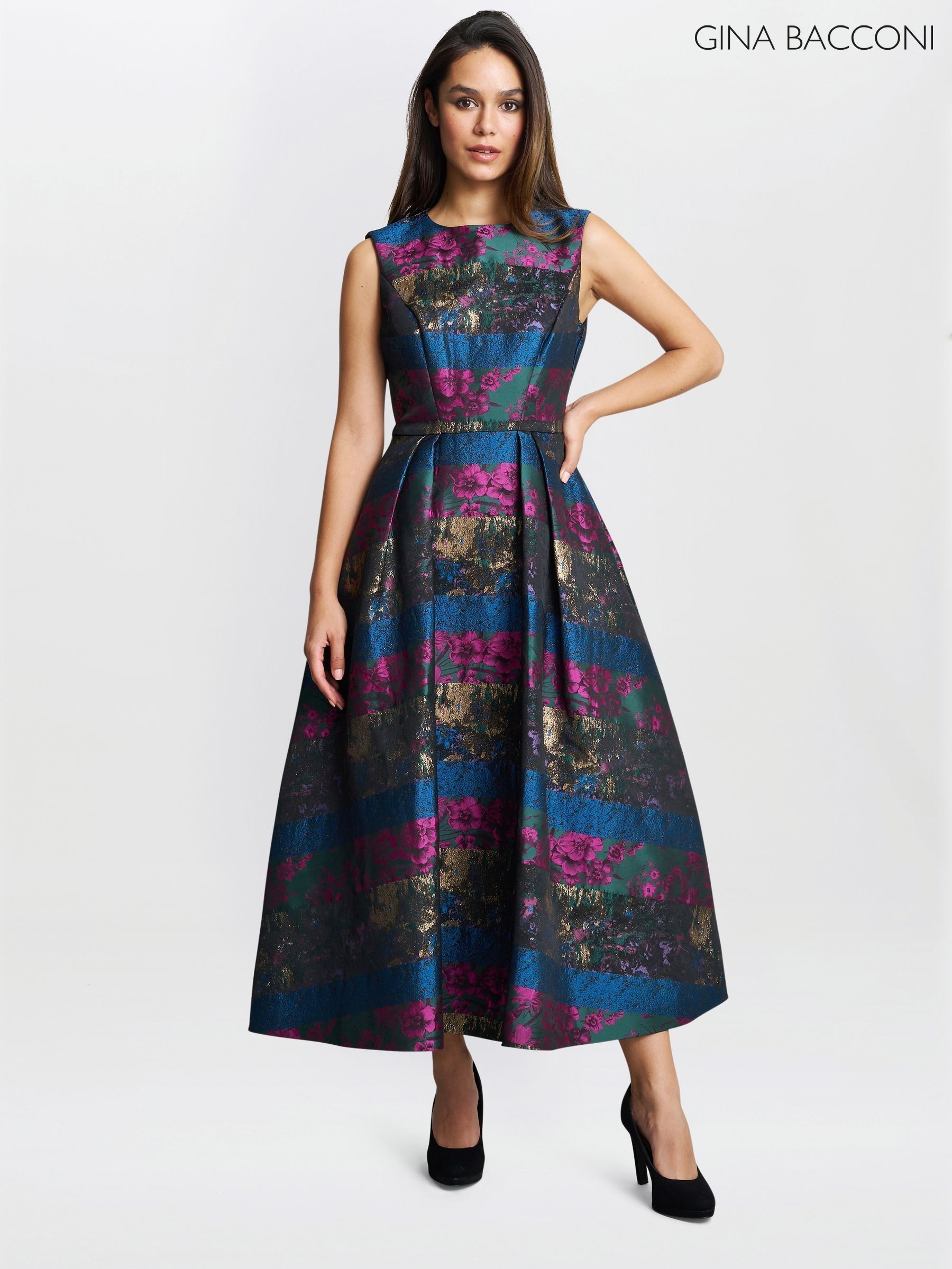 【海外限定】GinaBacconi ワンピース☆Blue Judy Button Neck Lo Buy Gina Bacconi Blue Judy Button Neck Long Sleeve Dress