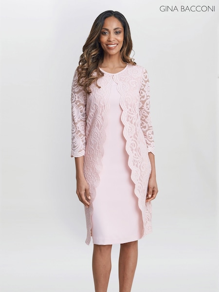 Gina Bacconi Pink Clarabelle Mock Lace Jacket And Crepe Dress (F48812) | €424