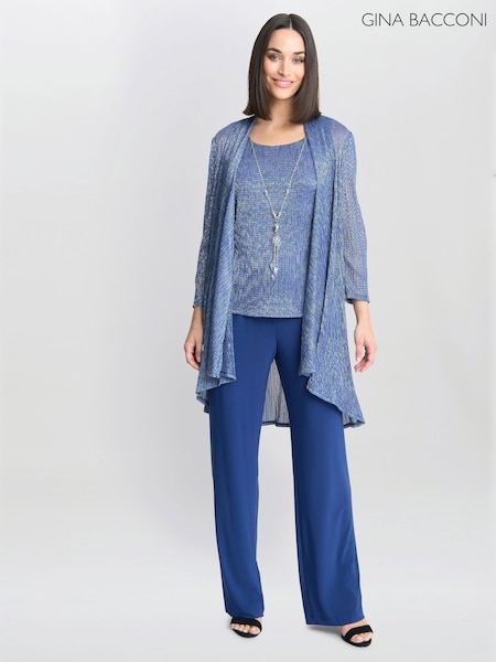 Gina Bacconi Blue Natasha Metallic Crinkle Trousers 3 Piece (F48818) | €410