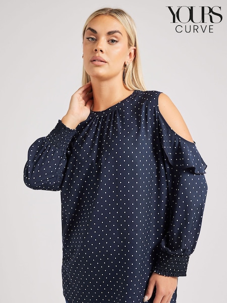 Yours Curve Blue London Spotted Cold Shoulder Blouse (F48828) | €52