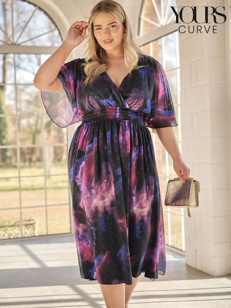 Violetti - Yours Curve London Metallivärit Spot Shirred Mekko (F48834) | €110