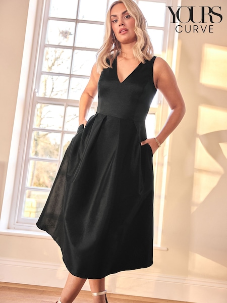 Черный - Yours Curve London V-Neck Pleated Dress With Pockets (F48838) | €106
