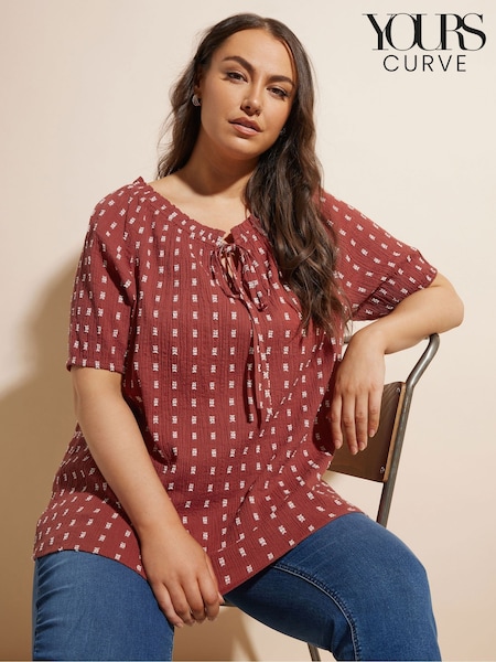 Yours Curve Swiss Dot Short Sleeve 100% Cotton Boho Top (F48849) | ‏146‏₪