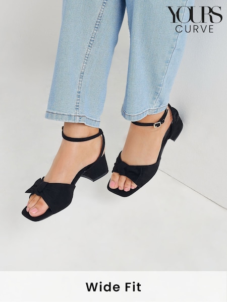 Yours Curve Black Wide Fit Wide Fit Mid Block Bow Sandals (F48859) | €51