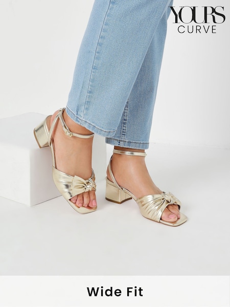 Золотой - Yours Curve Wide Fit Mid Block Bow Sandals (F48862) | €52