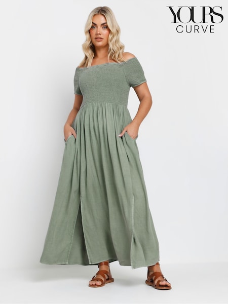 Yours Curve Shirred Bardot Chambray Dress (F48872) | €45