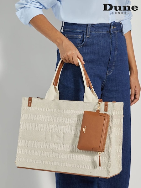 Dune London Light Gray Large Deltra Stripe Canvas Tote Bag (F48881) | €138