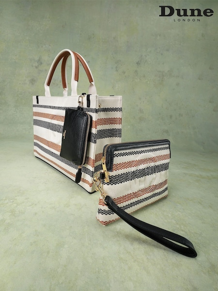 Dune London Brown Large Deltra Stripe Canvas Tote Bag (F48886) | €138