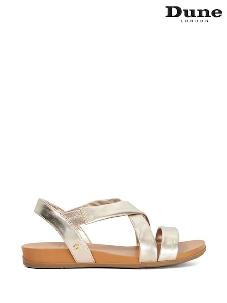 Dune London Dune London Gold Wide Fit Landies Cross Strap Comfort Flat Sandals (F48900) | €91