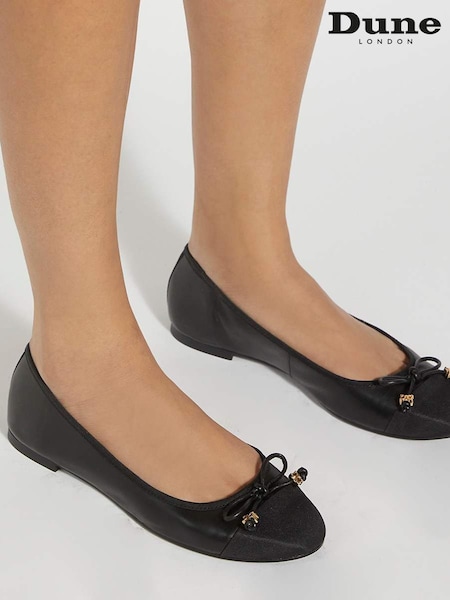 Dune London Charcoal Black Standard Fit Hallo Charm Trim Leather Ballet Shoes (F48917) | $114