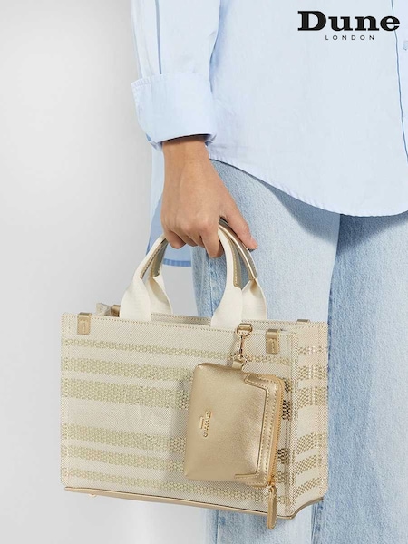 Dune London Gold Dinkideltra Medium Canvas Book 100% Cotton Bag (F48920) | €113