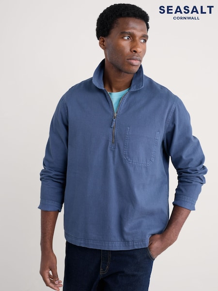 Seasalt Cornwall Blue Mens Farrow 100%  Cotton Smock Jacket (F48959) | €139