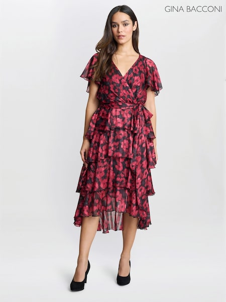 Gina Bacconi Lottie Elastic Waist Tiered Black Dress (F48995) | €147