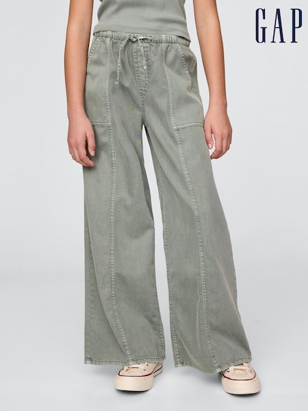 Verde - Pantaloni lejeri și largi din twill Gap pentru copii (4-13ani) (F49020) | 223 LEI