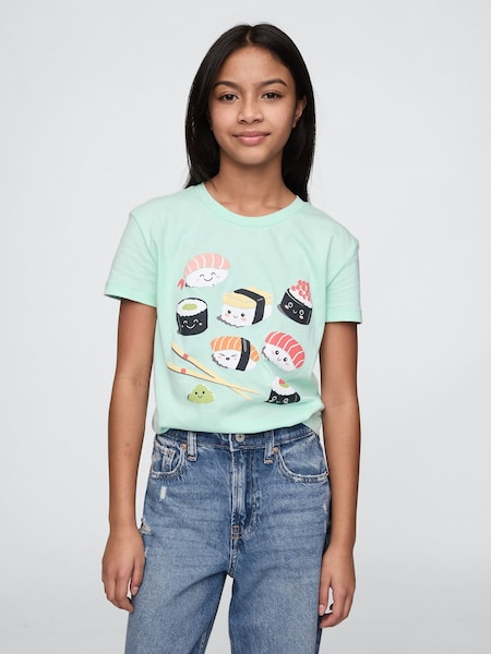 Verde Sushi - Tricou din bumbac cu model grafic, mânecă scurtă, la baza gâtului Gap (4-13ani) (F49028) | 74 LEI