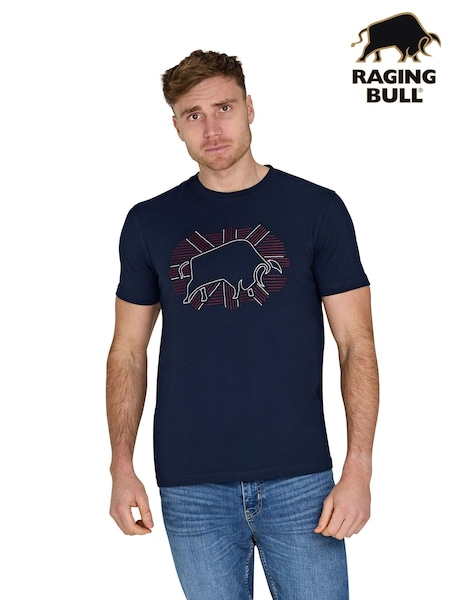 Raging Bull Blue Outburst 100% Cotton Union Jack T-Shirt (F49038) | R$ 325 - R$ 345