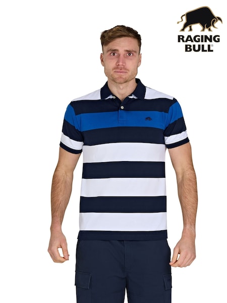 Raging Bull Blue Classic Jersey Contrast Panel Polo Shirt (F49053) | 297 QAR - 322 QAR