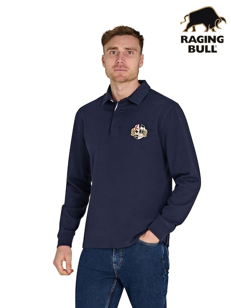 Raging Bull Blue Classic Long Sleeve Rugby 100% Cotton Shirt (F49057) | €100 - €114