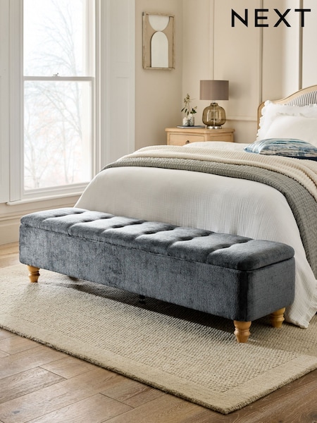 Plush Chenille Slate Blue Hartford Medium Ottoman Blanket Box (F49066) | €380