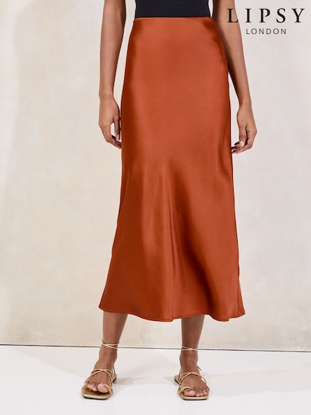 Marrón óxido - Lipsy Midi Satin Skirt (F49071) | 50 €
