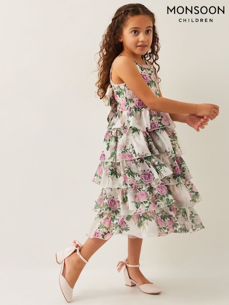 Monsoon Raye Rose Print Organza Ruffle Dress (F49090) | ‏422 ر.س.‏ - ‏493 ر.س.‏