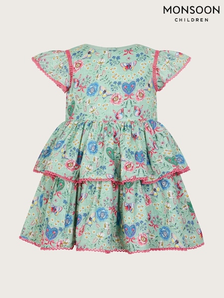Monsoon Green Baby All-Over Butterfly Print 100% Cotton Dress (F49100) | €42 - €45