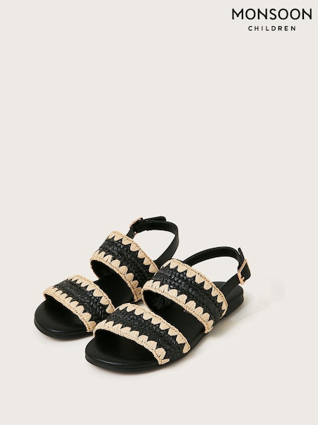 Monsoon Black Woven Whipstitch Strappy Sandals (F49110) | ₪126 - ₪146